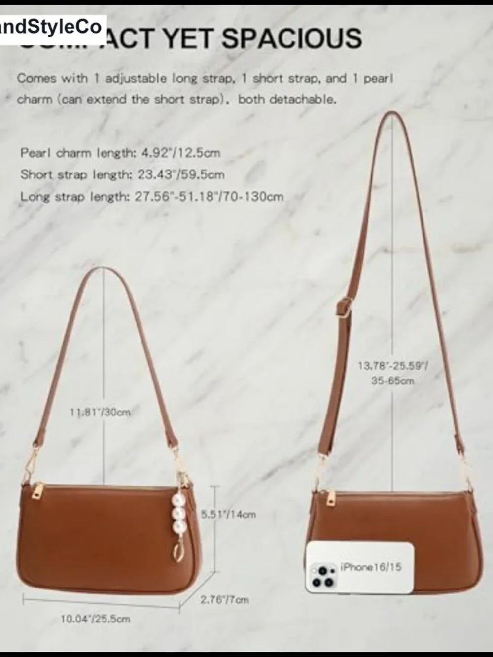 Women's Vegan Leather Hobo Crossbody Purse with 3 Straps & Pearl Chain